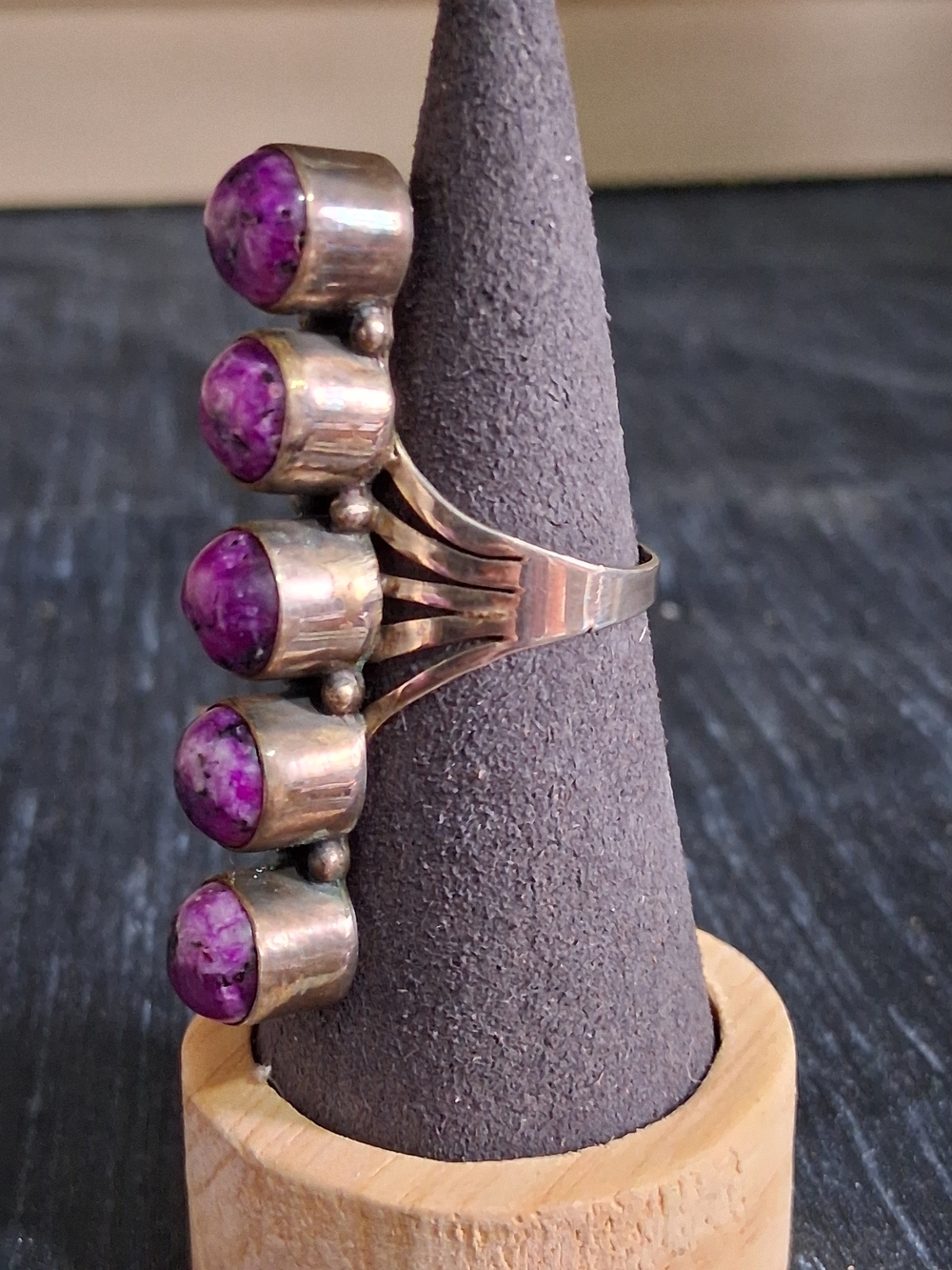 Sterling Silver Long Purple Stone Multi-Bead Statement Ring - Women Jewelry Sz 8 - Picture 4 of 7